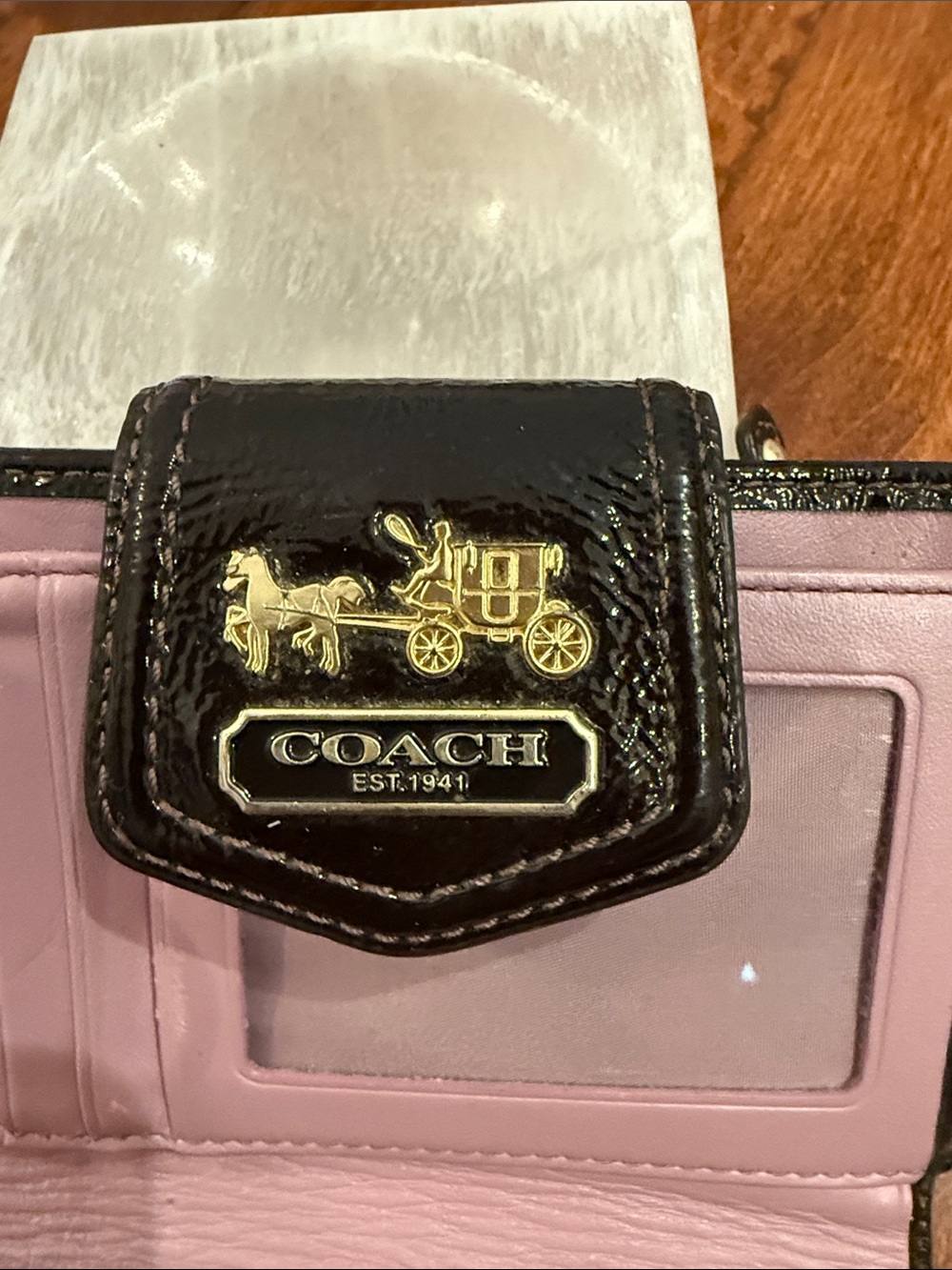 Coach Tan Signature Fold Wallet with Dark Brown Trim - Picture 4 of 5